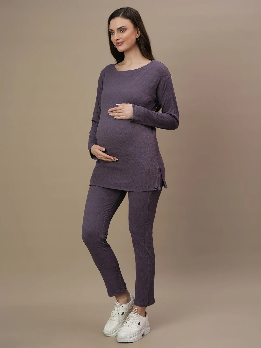 2pc. Maternity Jacquard Top + Leggings Set - Winter