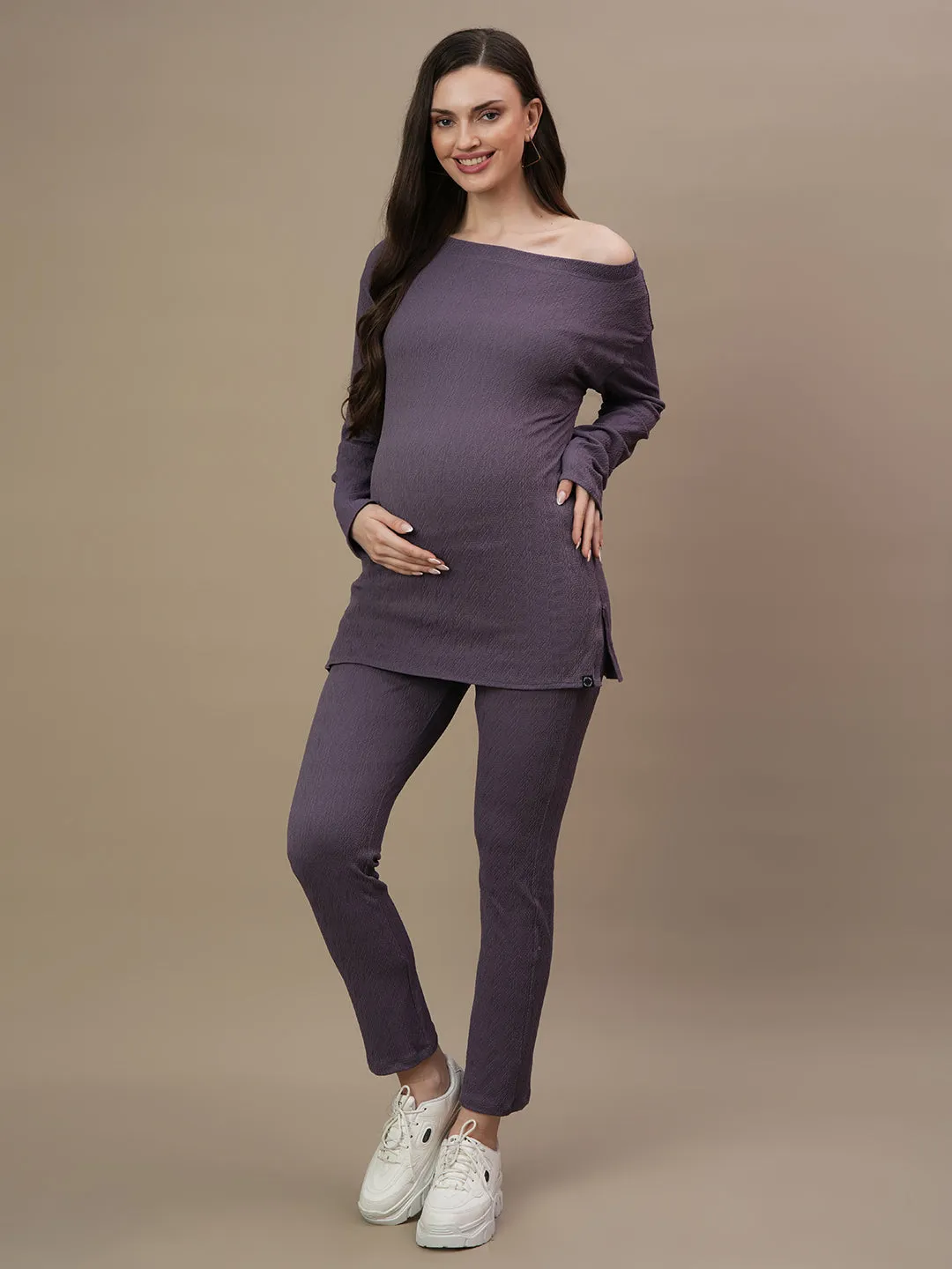 2pc. Maternity Jacquard Top + Leggings Set - Winter