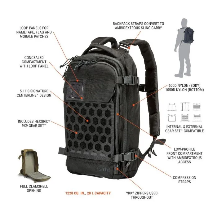 5.11 AMP10 Backpack | 25 Litre Capacity | HexGrid Load Bearing System