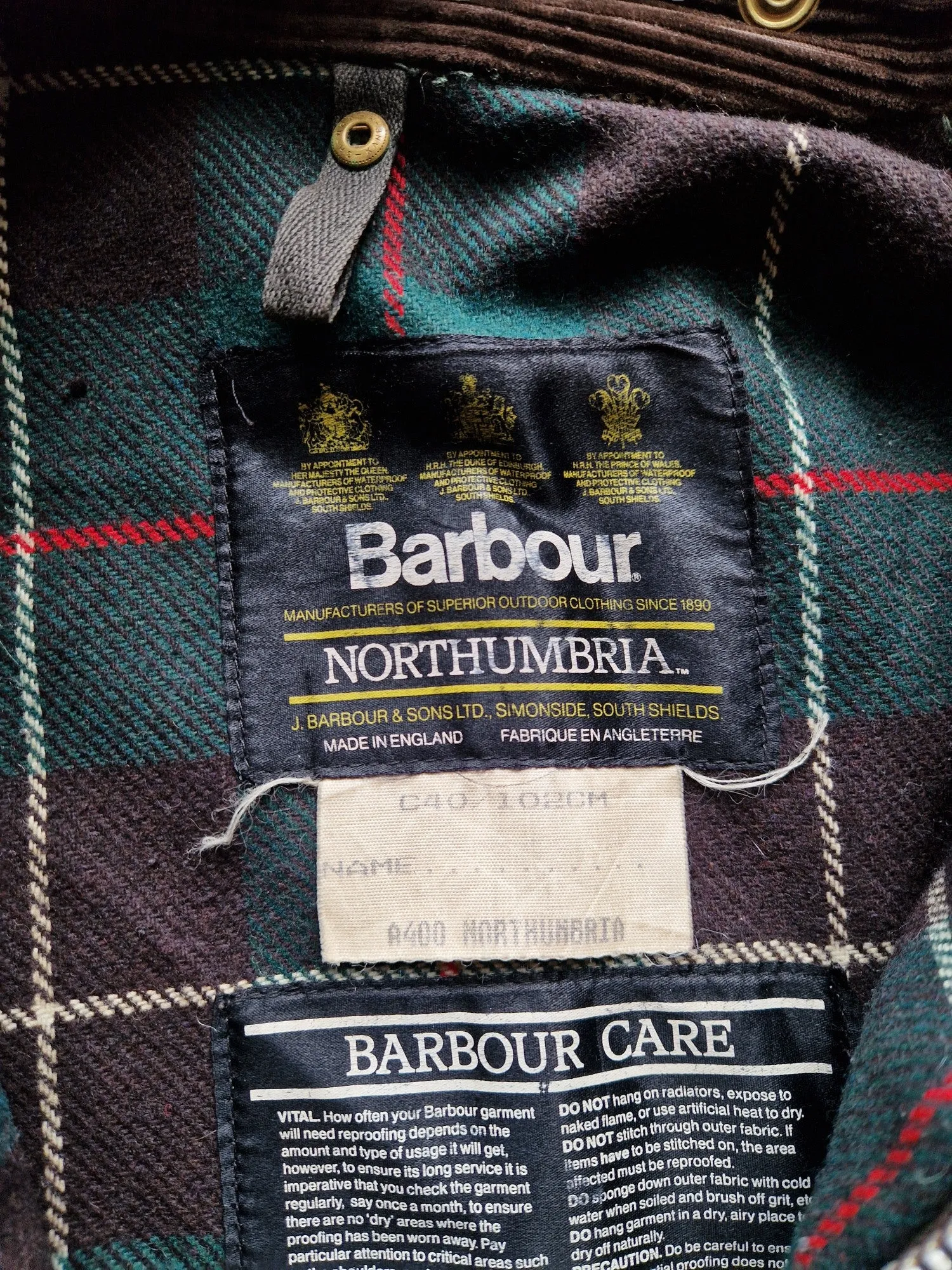 90's Barbour A400 Northumbria Wax Jacket - Size C40 L/XL