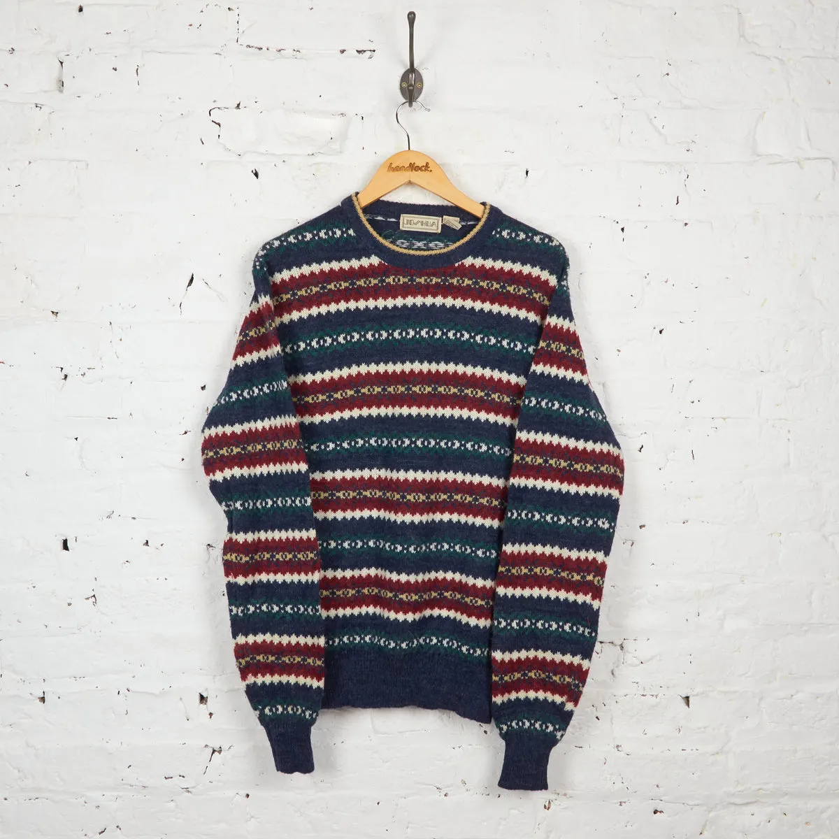 90s Pattern Knit Jumper - Blue - L