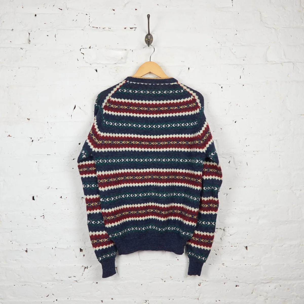 90s Pattern Knit Jumper - Blue - L