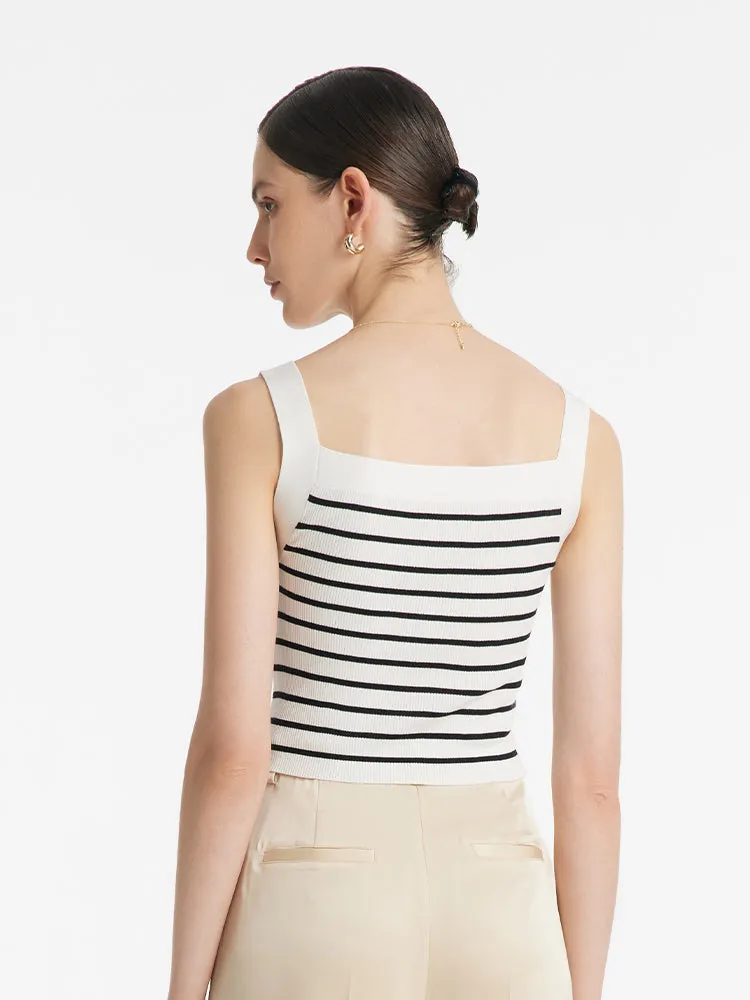 Acetate Striped Square Neck Women Knit Vest 