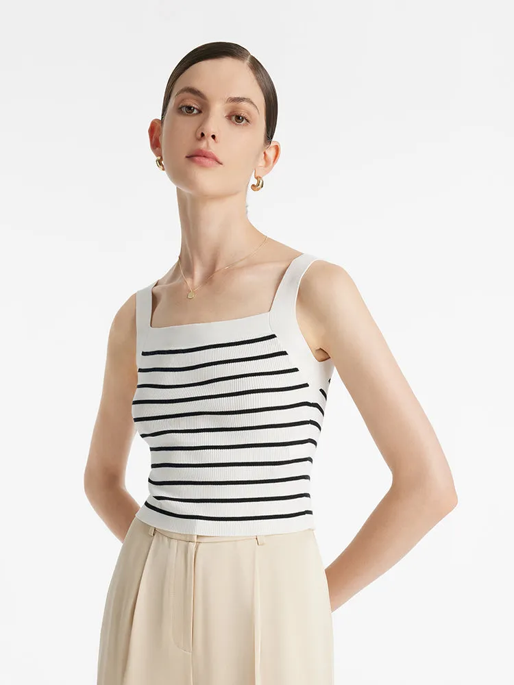 Acetate Striped Square Neck Women Knit Vest 