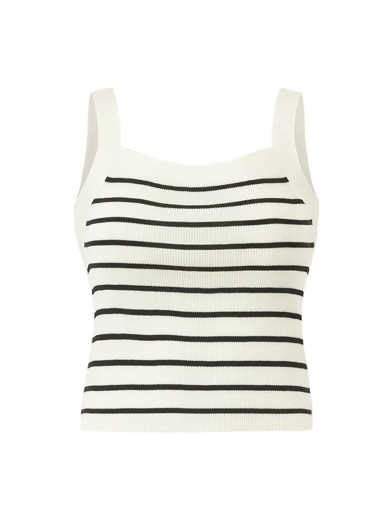 Acetate Striped Square Neck Women Knit Vest 