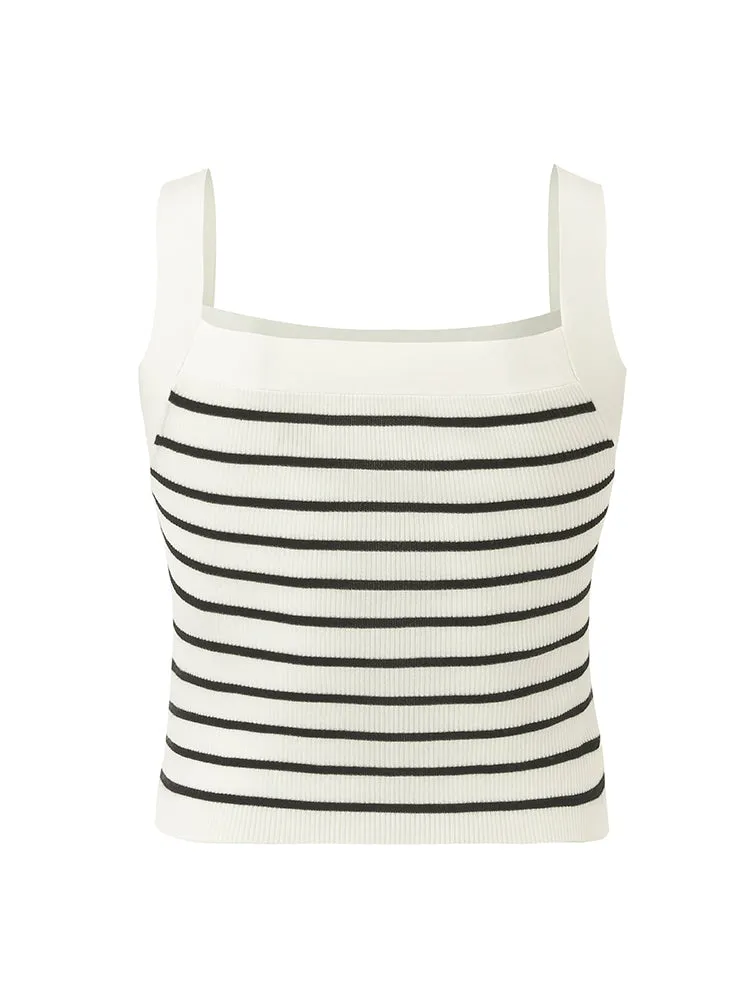 Acetate Striped Square Neck Women Knit Vest 