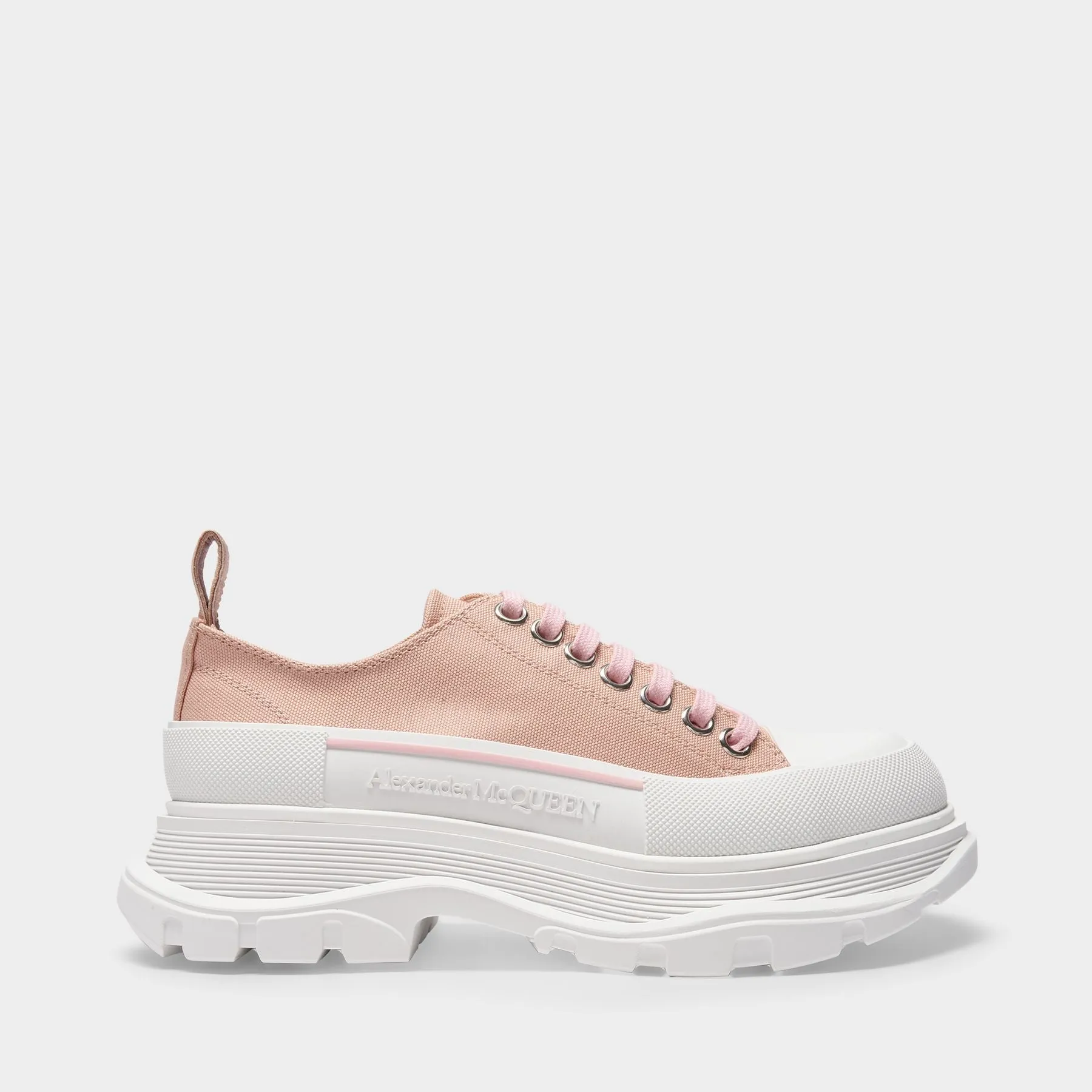 Alexander McQueen  Tread Slick Sneakers in Pink Magnolia Leather  White Detail and Pink Magnolia Rubber Sole