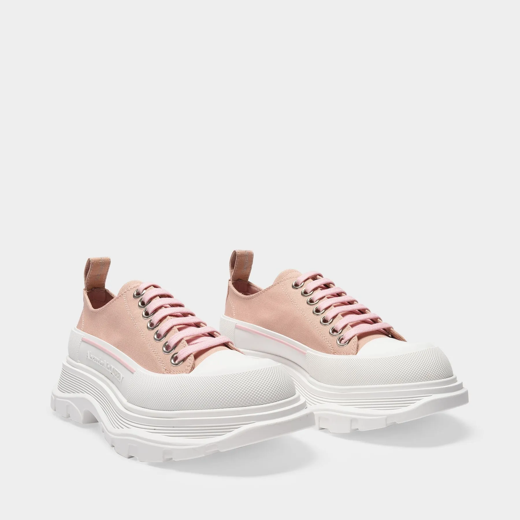 Alexander McQueen  Tread Slick Sneakers in Pink Magnolia Leather  White Detail and Pink Magnolia Rubber Sole