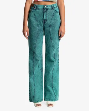 Andersson Bell Women's Glen Overdyed Wrap Straight Leg Jeans in Blue/Green