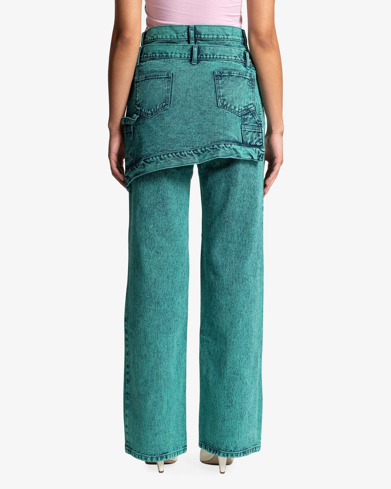 Andersson Bell Women's Glen Overdyed Wrap Straight Leg Jeans in Blue/Green