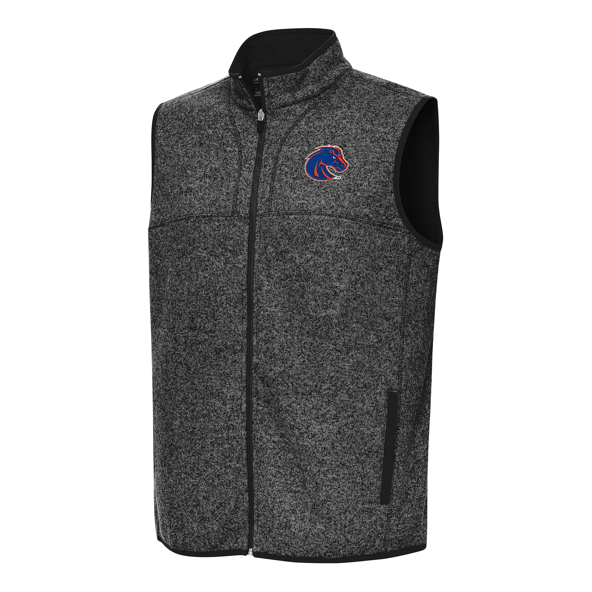 Antigua Boise State Broncos Heather Black Fortune Full-Zip Vest