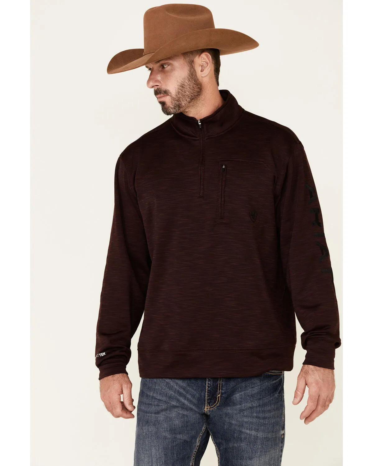 Ariat Men's Solid Malbec Team Logo 1/4 Zip Pullover