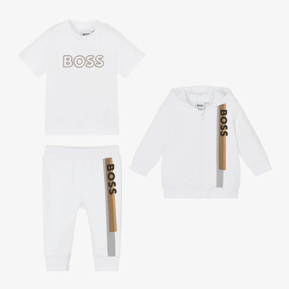 Baby Boys White Cotton Tracksuit Set