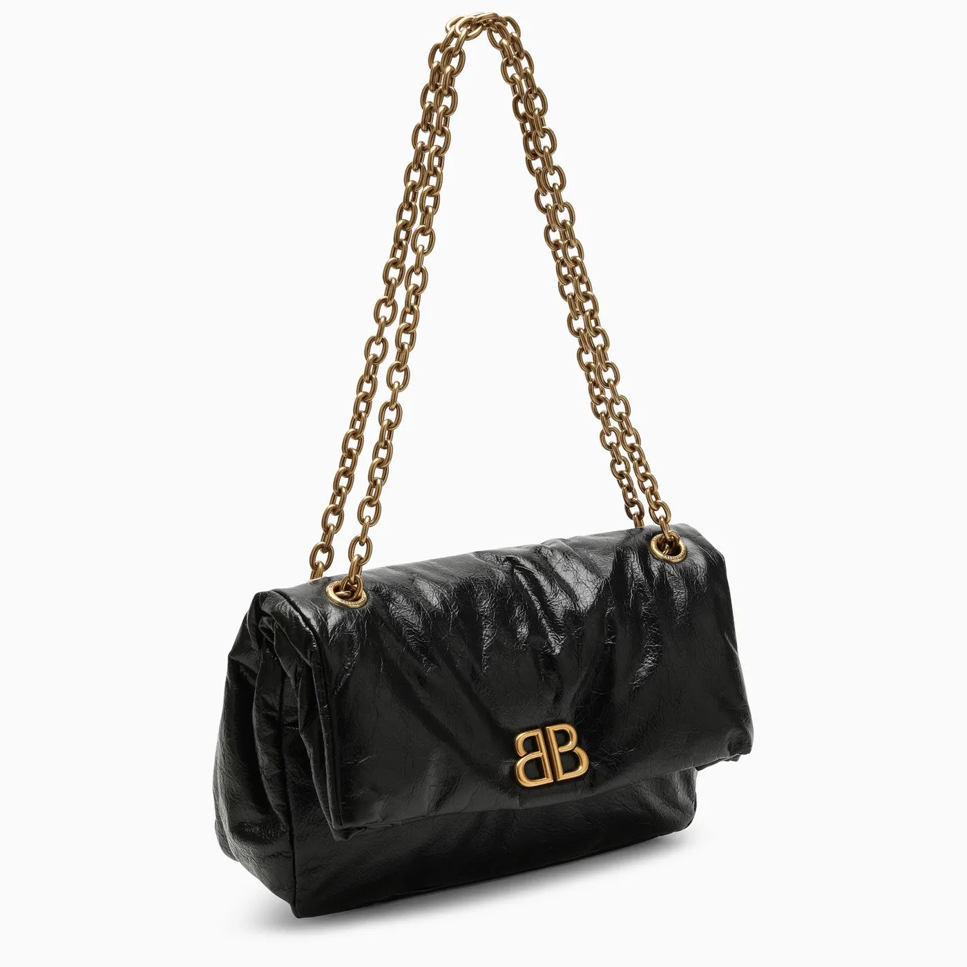 Balenciaga    Balenciaga Black Leather Small Monaco Bag With Chain