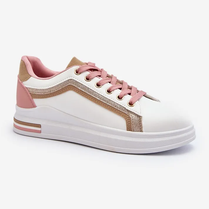 Beige Women's Sneakers With Glitter Elnami