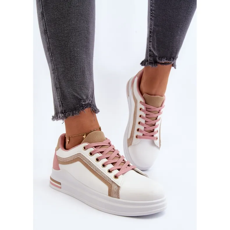 Beige Women's Sneakers With Glitter Elnami