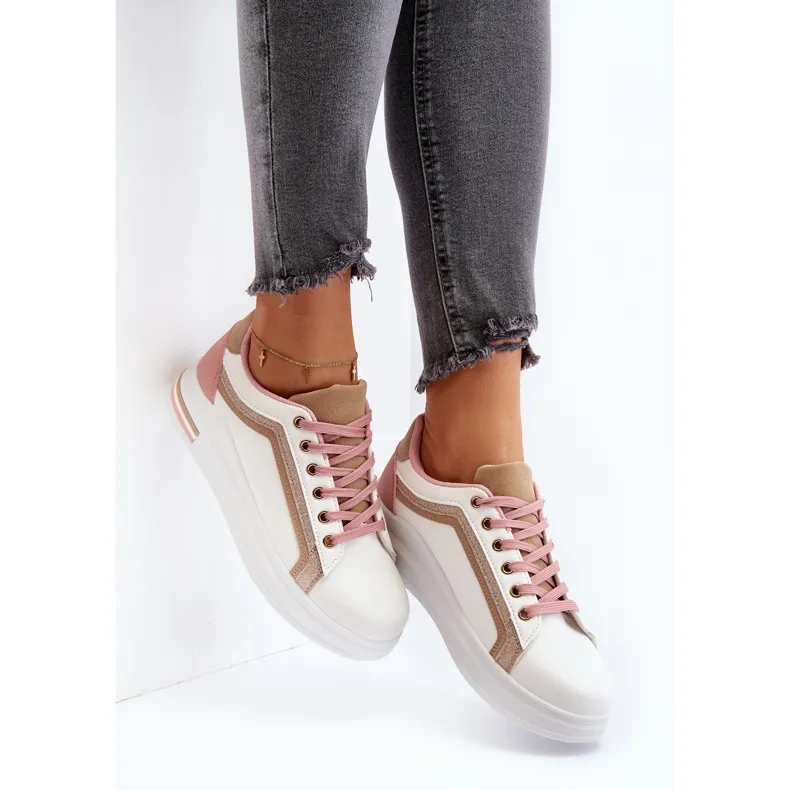 Beige Women's Sneakers With Glitter Elnami