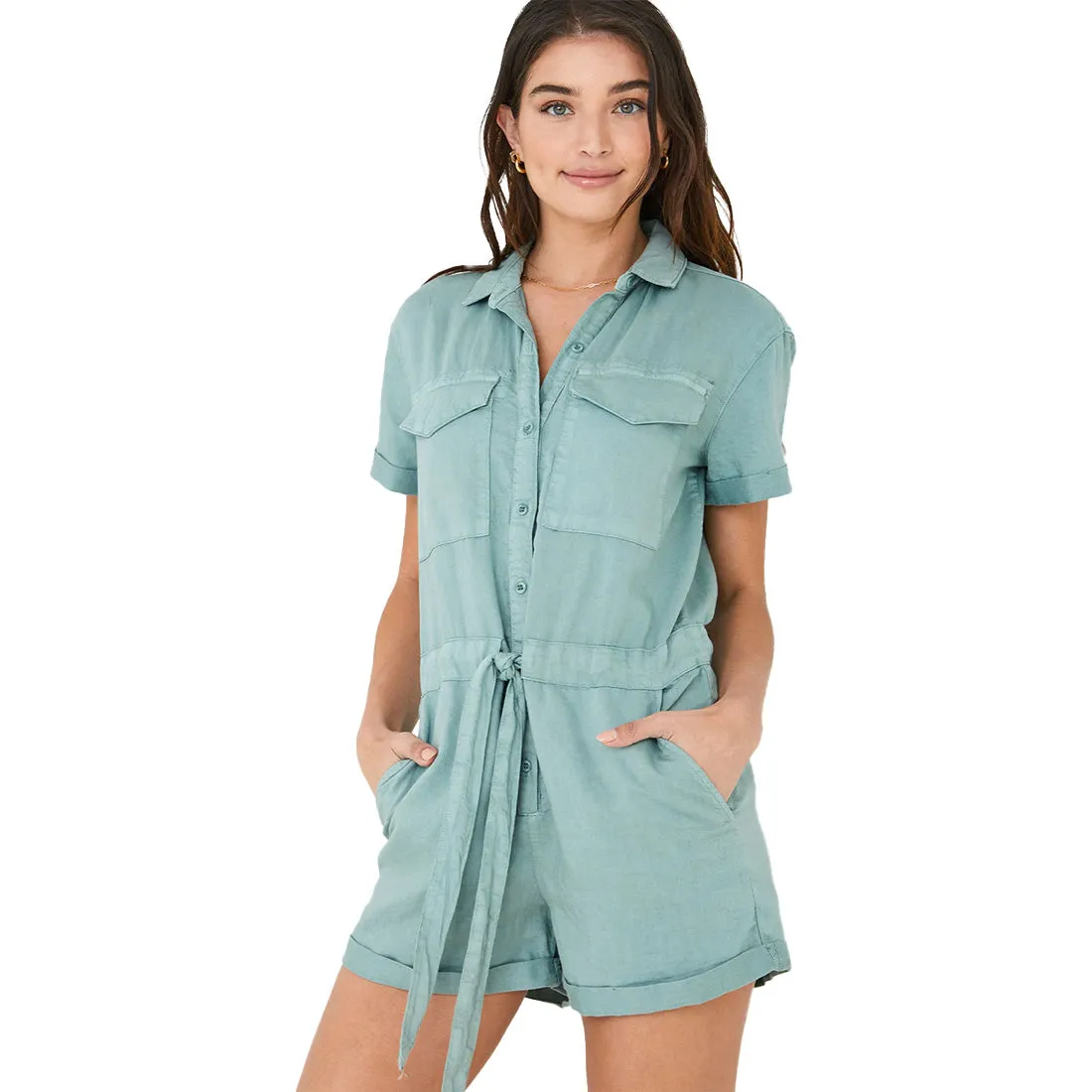 Bella Dahl Short Sleeve Button Front Romper - Women's