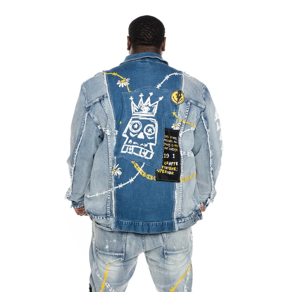 Big and Tall Mixed Media Fashion Jean Jacket - Albany Blue