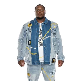 Big and Tall Mixed Media Fashion Jean Jacket - Albany Blue