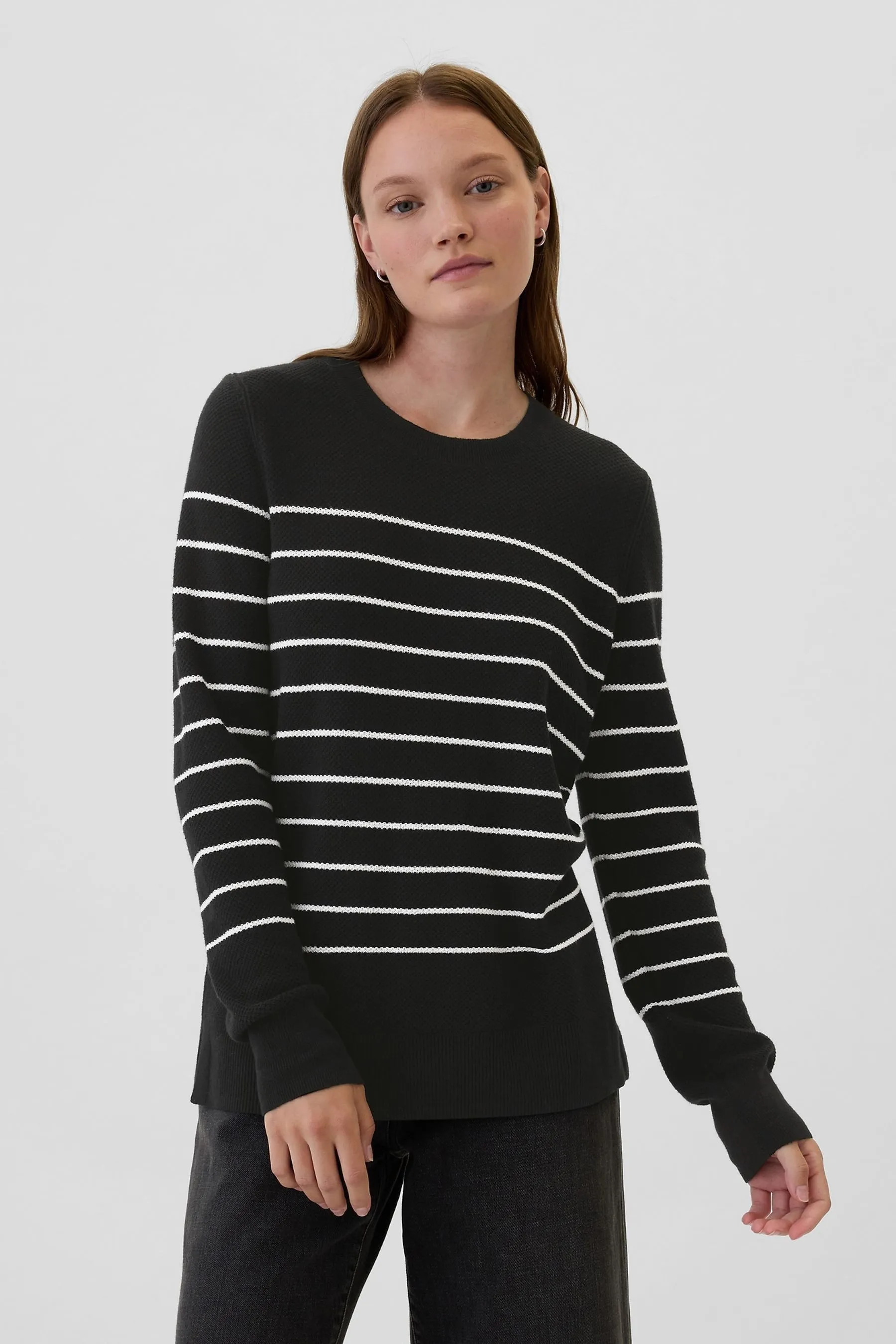 Black Ribbed Crew Neck Jumper