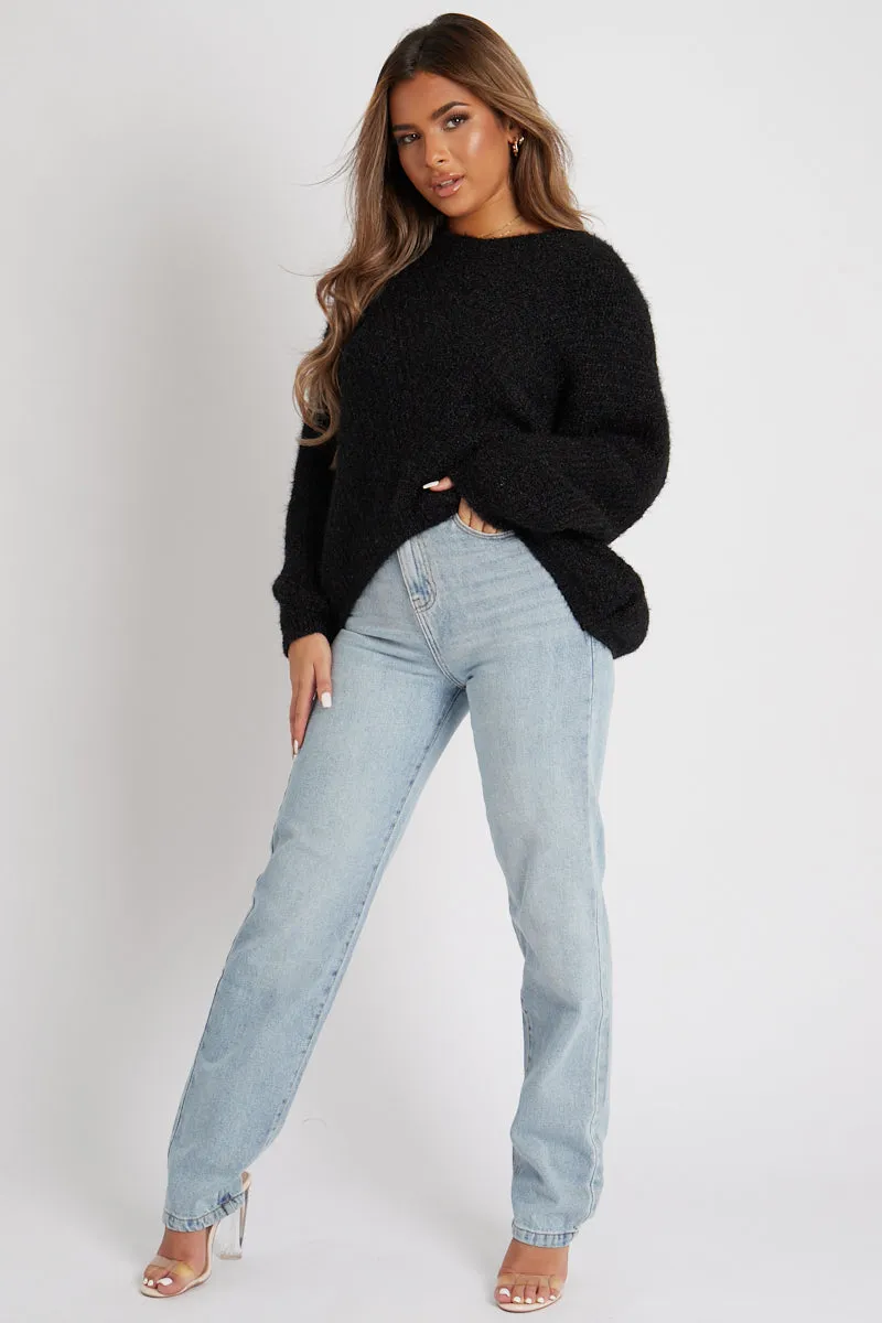 Black Scoop Neck Fluffy Jumper - Ameliah