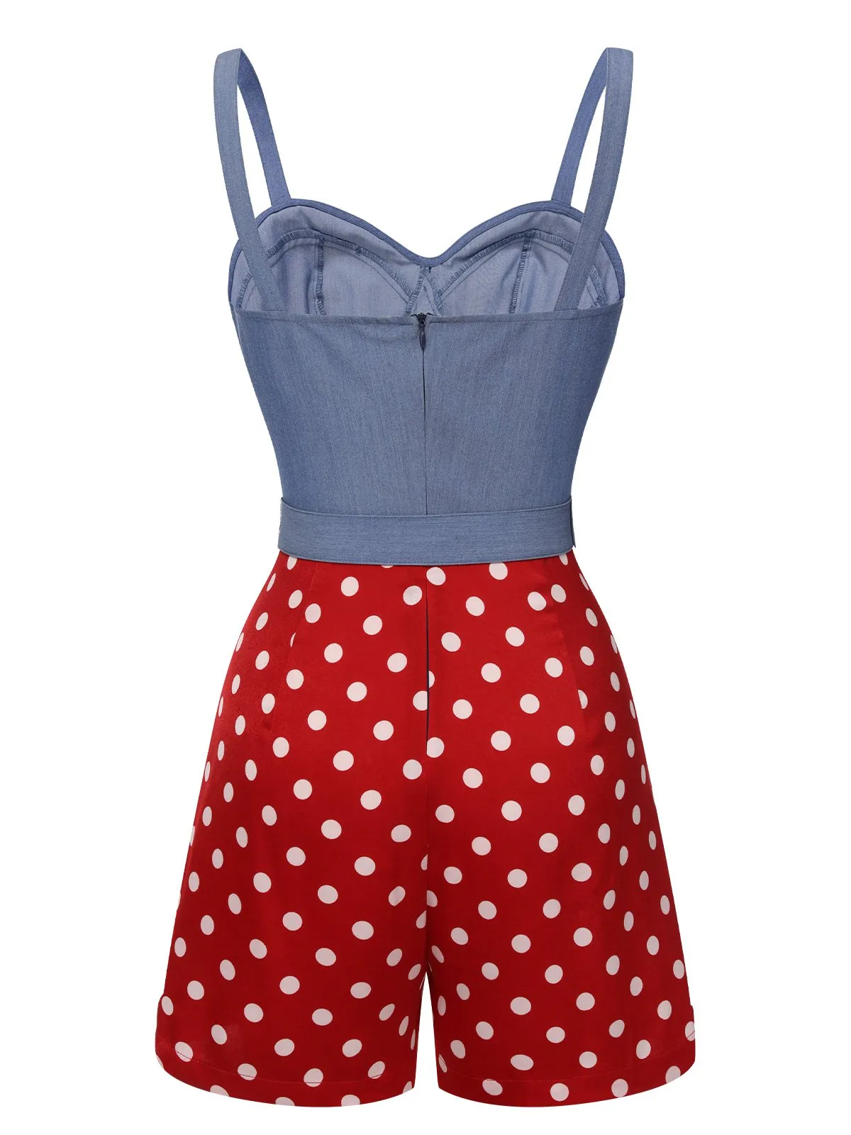 Blue 1960s Polka Dots Spaghetti Straps Romper