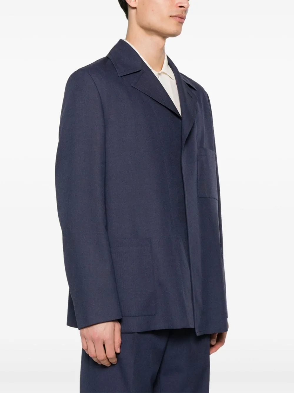 Blue Wool Jacket with Peak Lapels