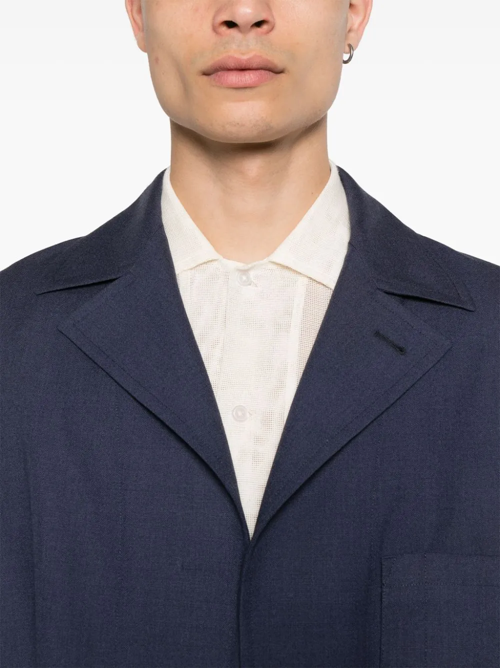 Blue Wool Jacket with Peak Lapels