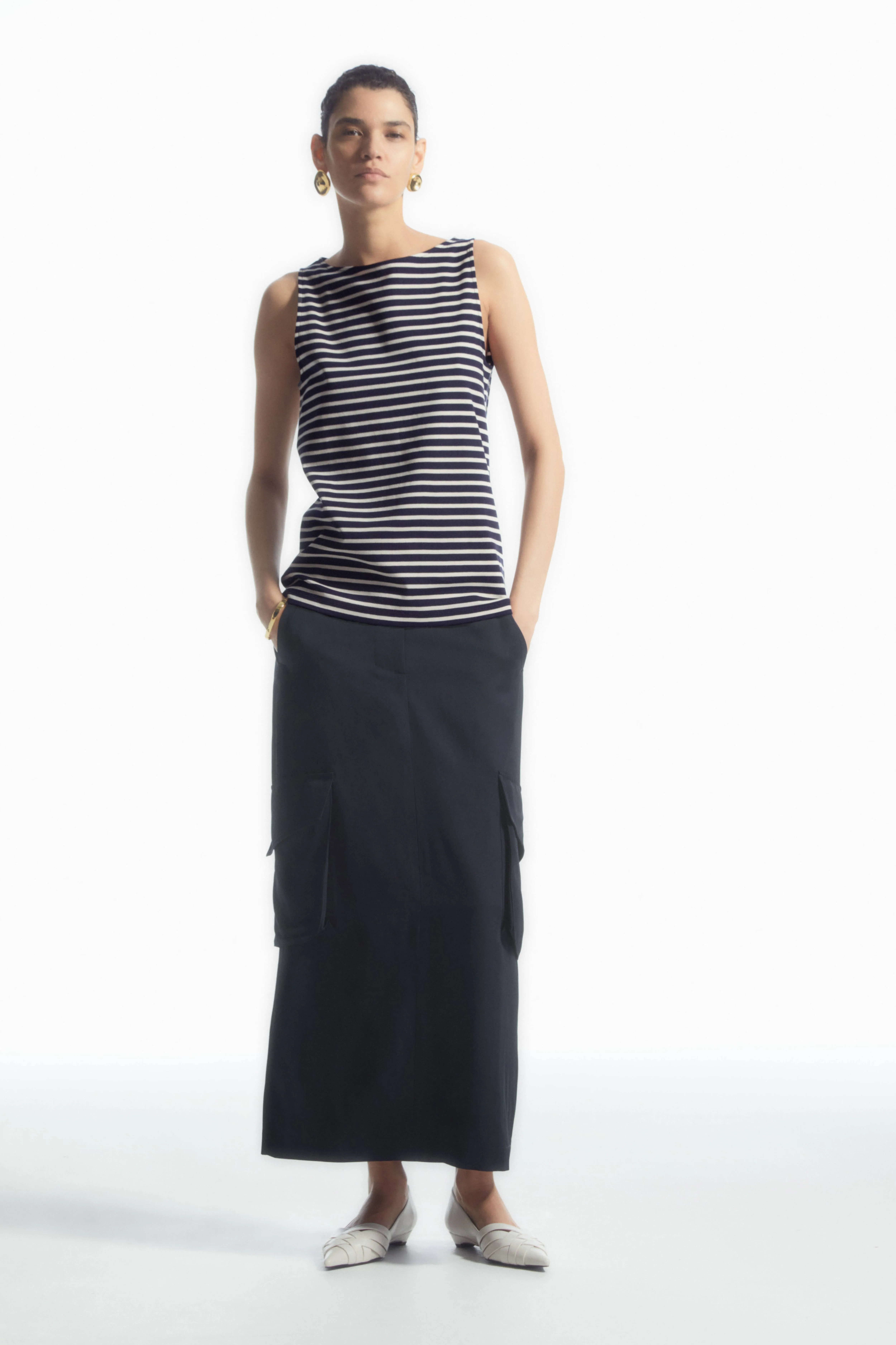 BOAT-NECK TANK TOP - Boat neck - Sleeveless - NAVY / STRIPED - Ladies | H&M GB