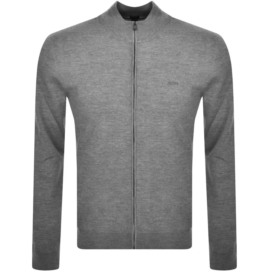 BOSS Balonso Full Zip Knit Jumper Grey