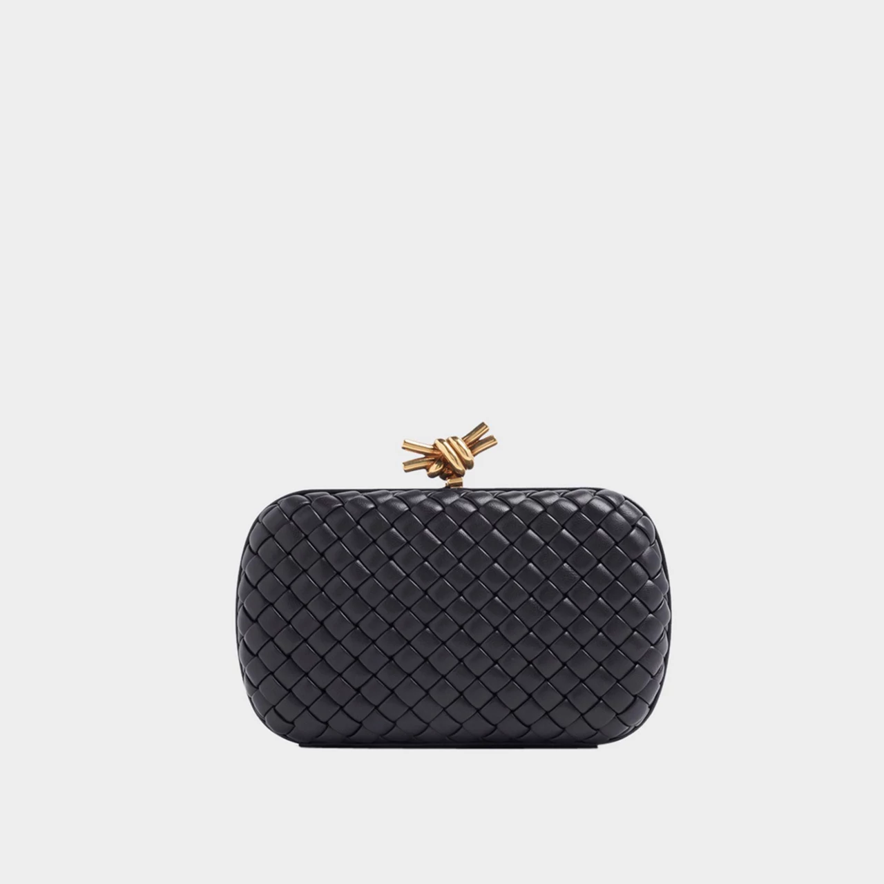 BOTTEGA VENETA Knot Leather Minaudiere Bag - BLACK  MUSE BRASS