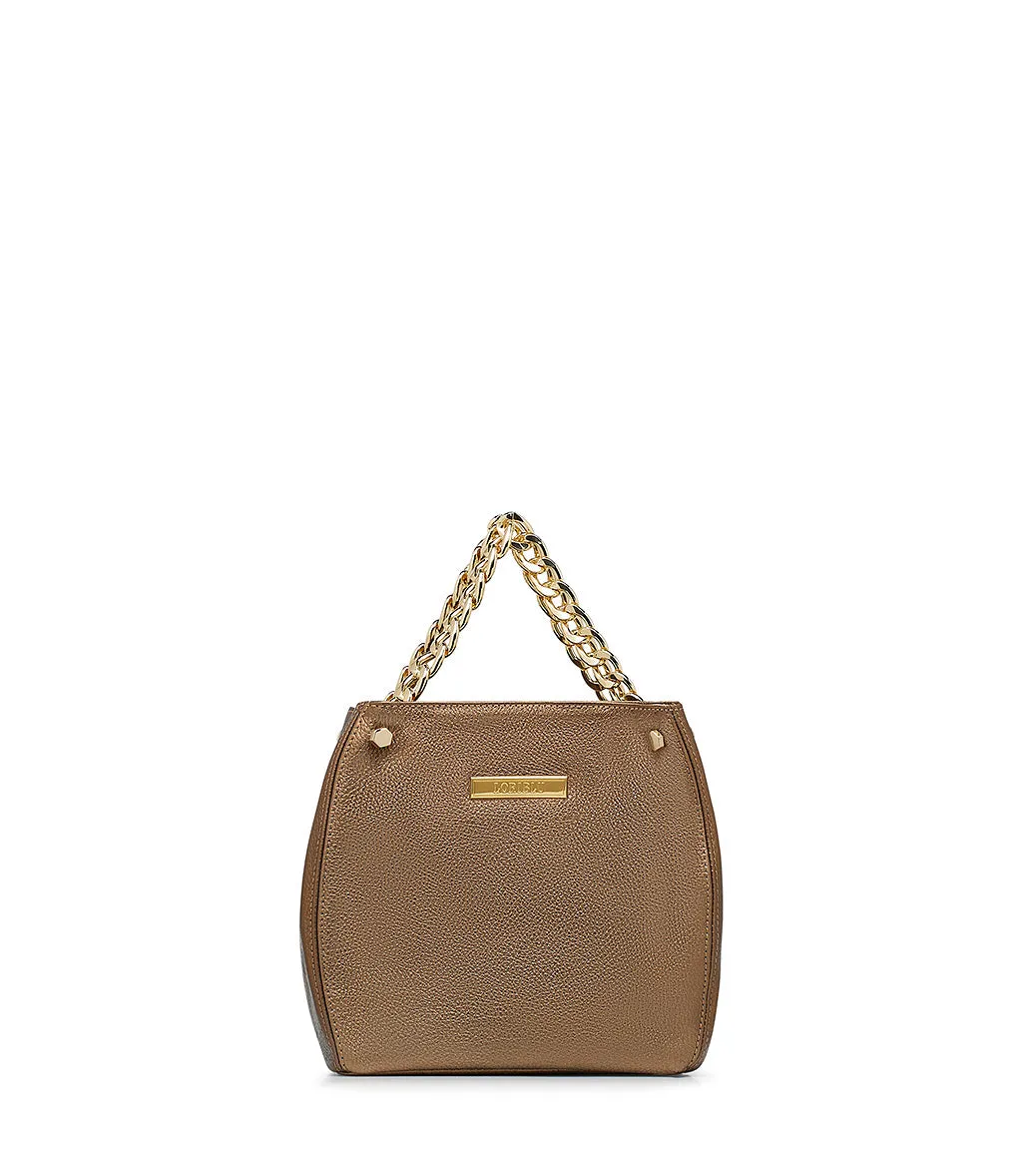 Bronze-tone leather bucket bag