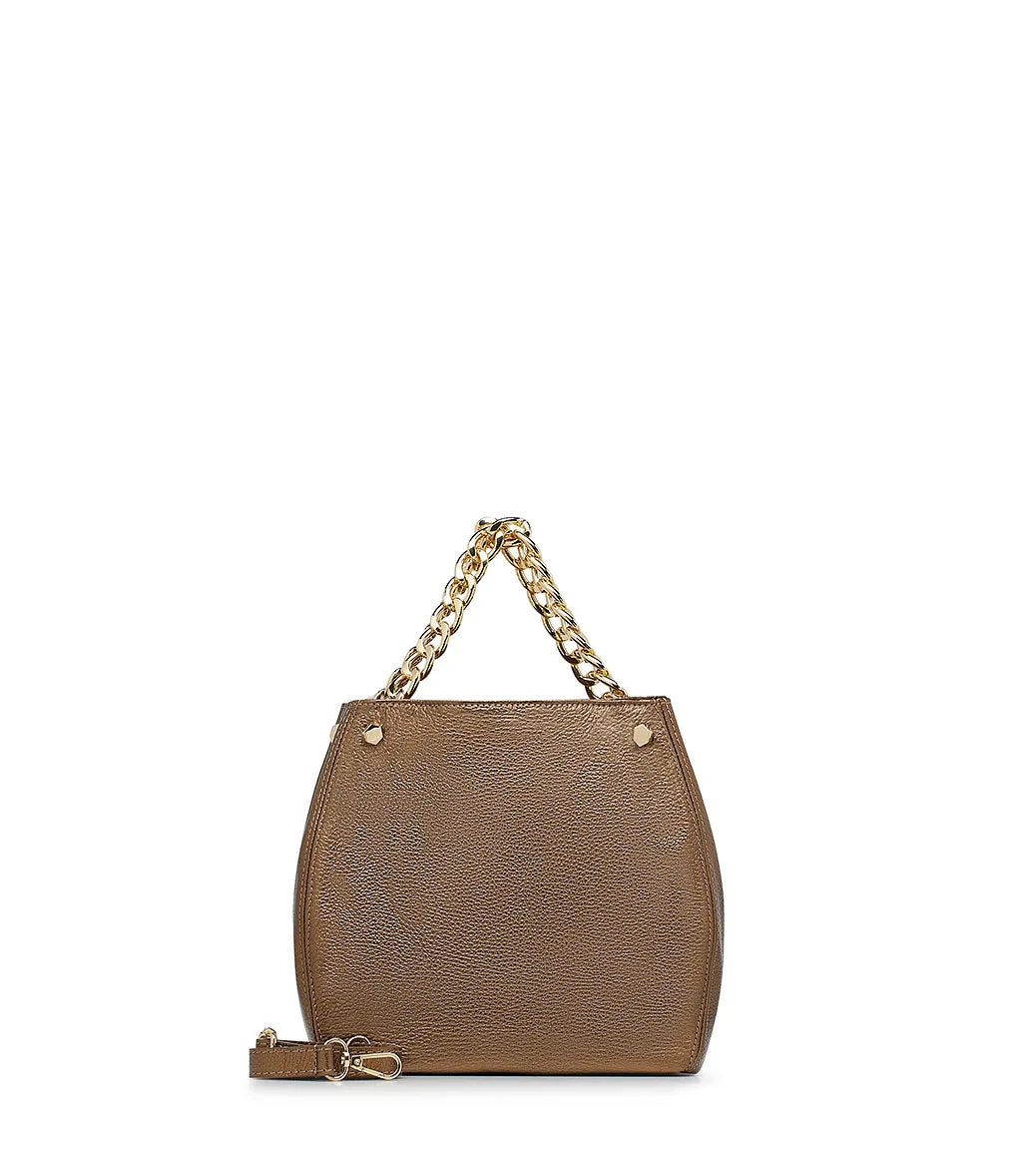 Bronze-tone leather bucket bag