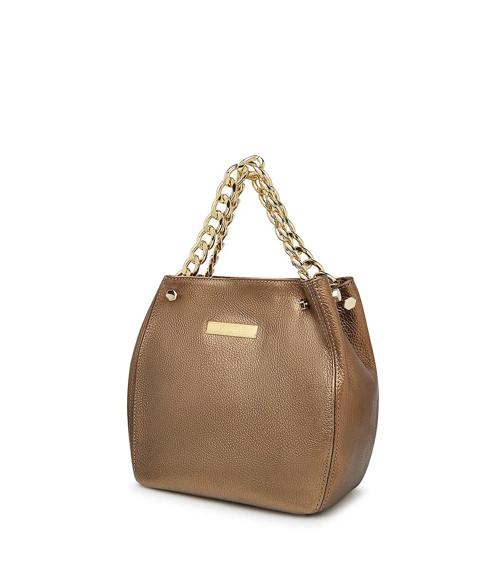 Bronze-tone leather bucket bag