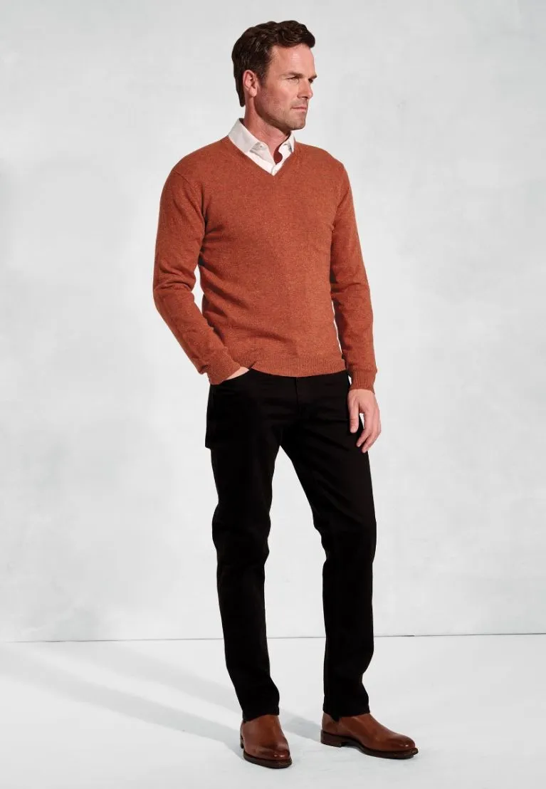 Burnt Orange Cashmere V-Neck Jumper