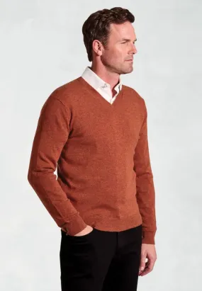 Burnt Orange Cashmere V-Neck Jumper