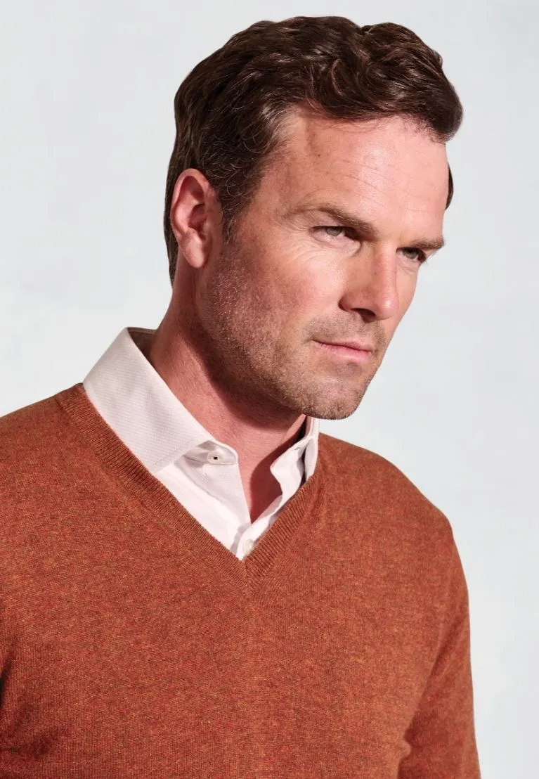 Burnt Orange Cashmere V-Neck Jumper