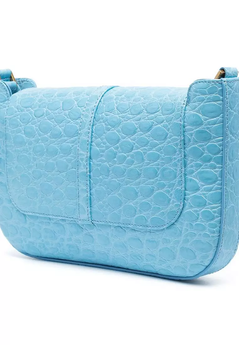 By Far By Far Miranda Circular Croco Embossed Leather Shoulder Bag in Lagoon