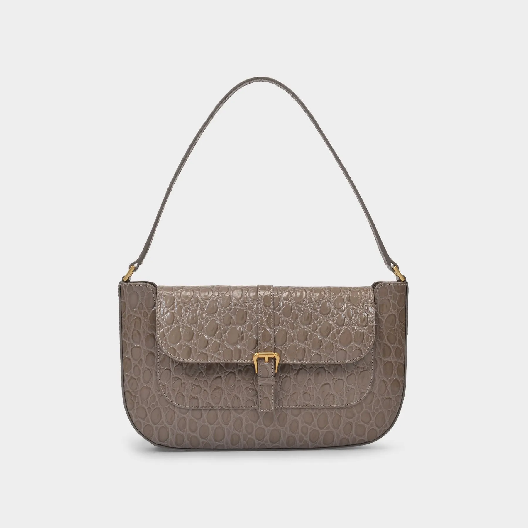 By Far  Miranda Bag in Grey Crocodile Embossed Leather