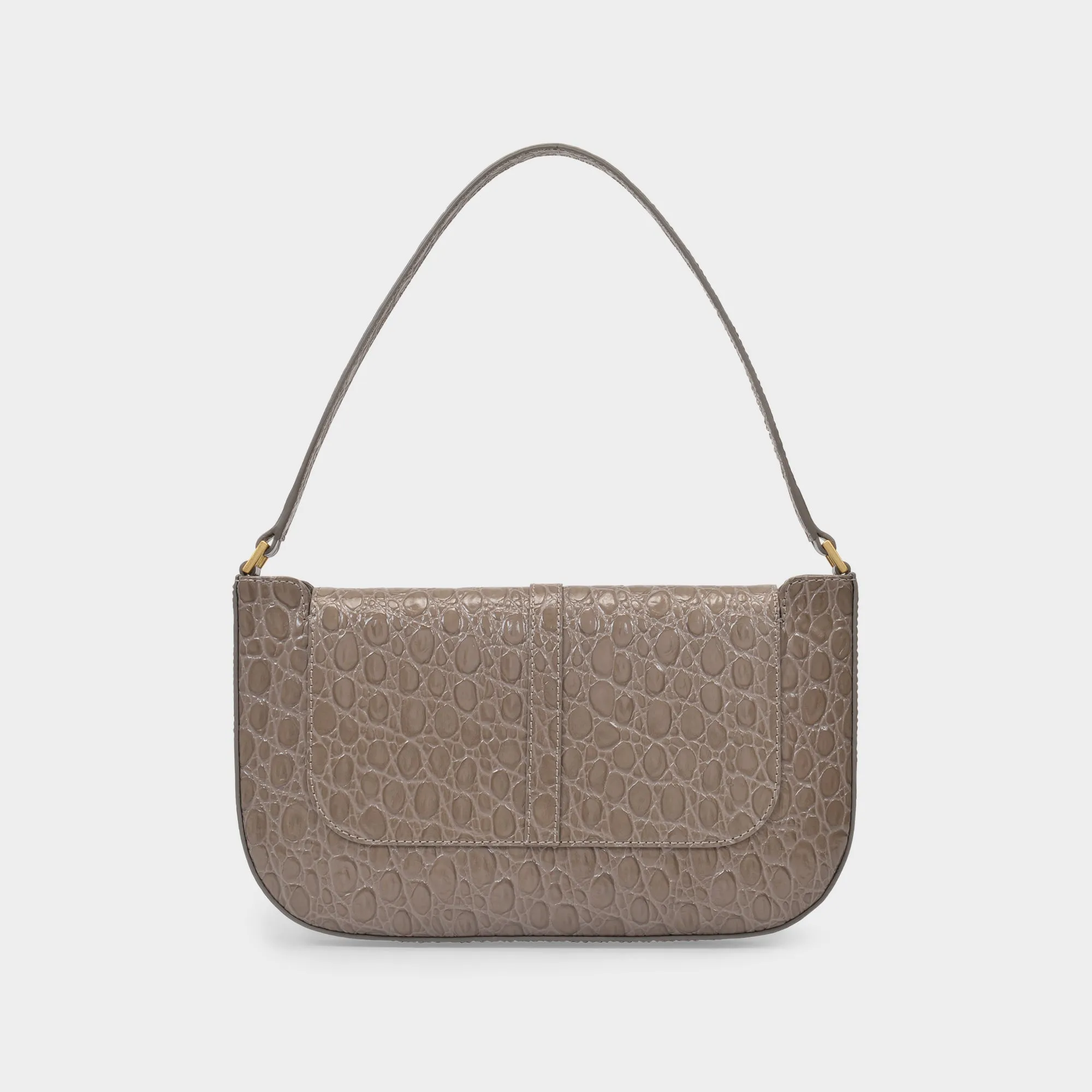 By Far  Miranda Bag in Grey Crocodile Embossed Leather