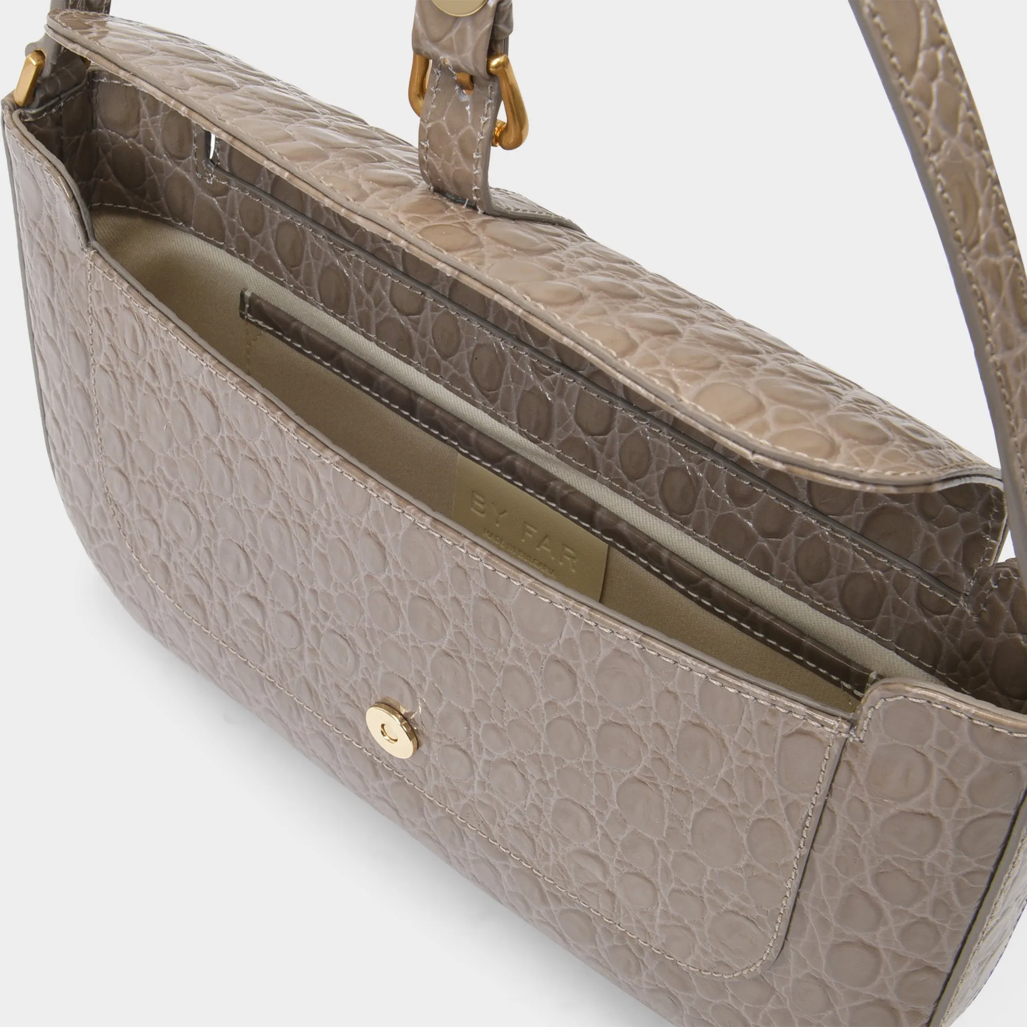 By Far  Miranda Bag in Grey Crocodile Embossed Leather