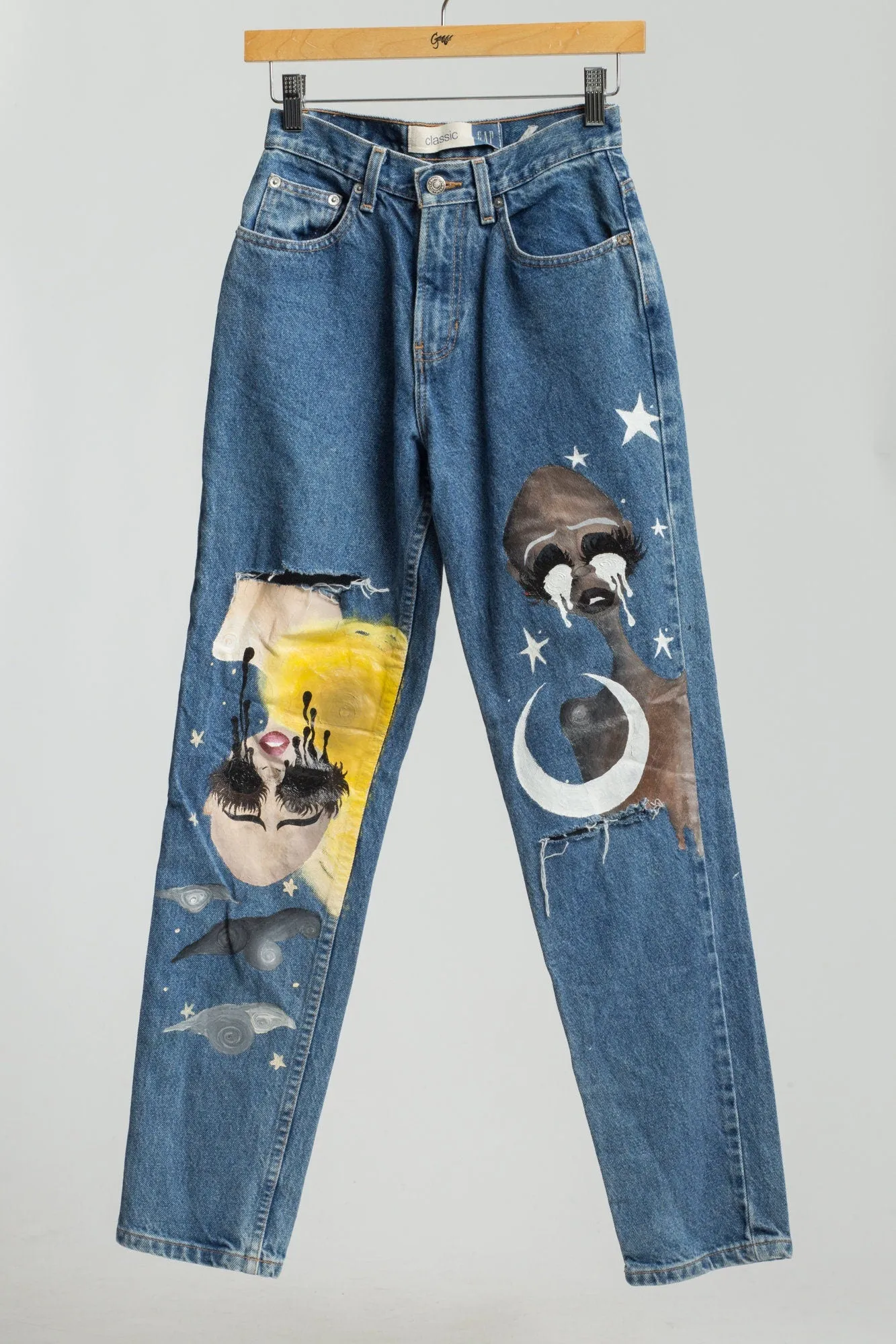 Celestial Women Sun & Moon Painted Jeans - Extra Small, 24""