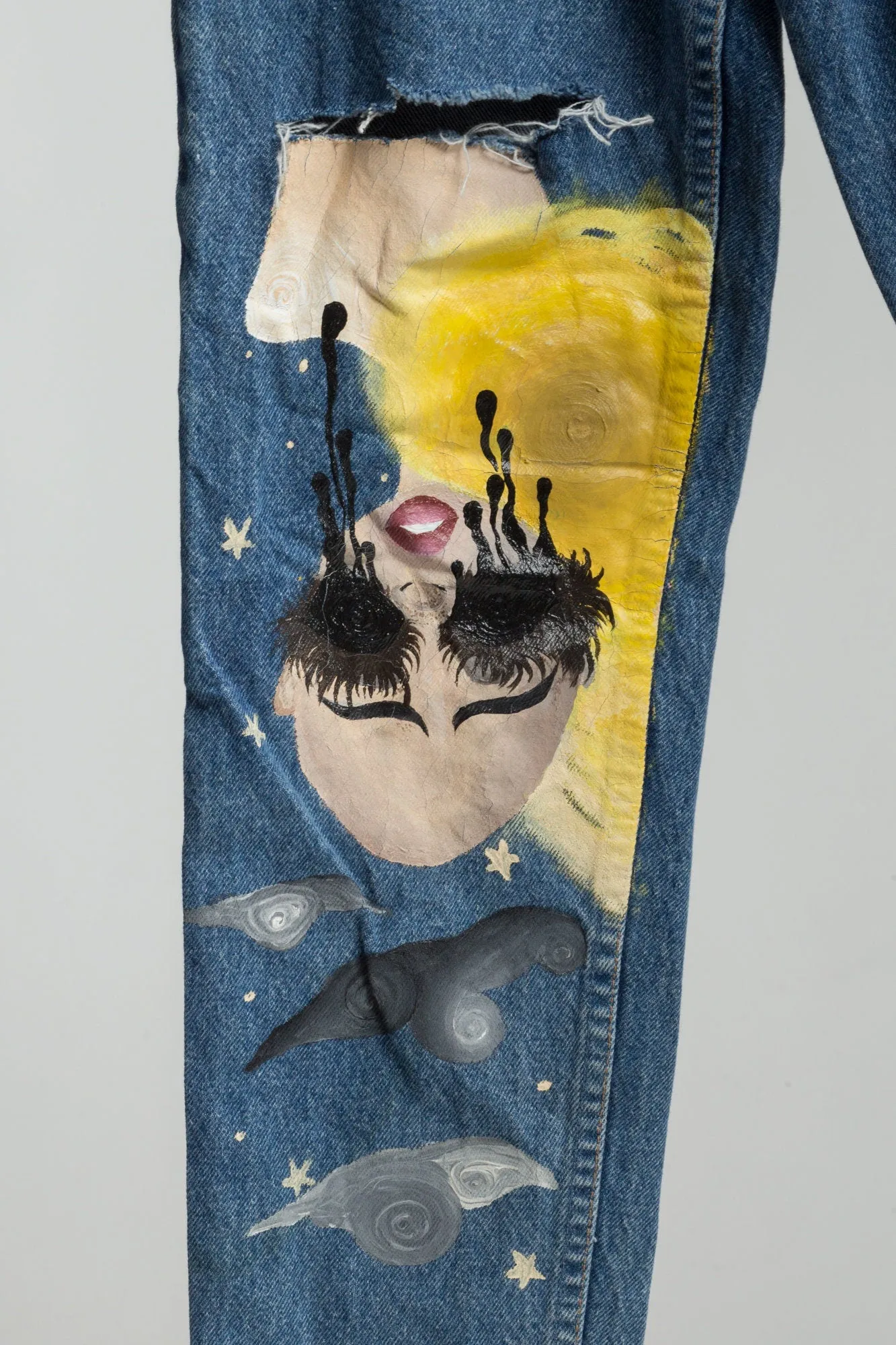 Celestial Women Sun & Moon Painted Jeans - Extra Small, 24""