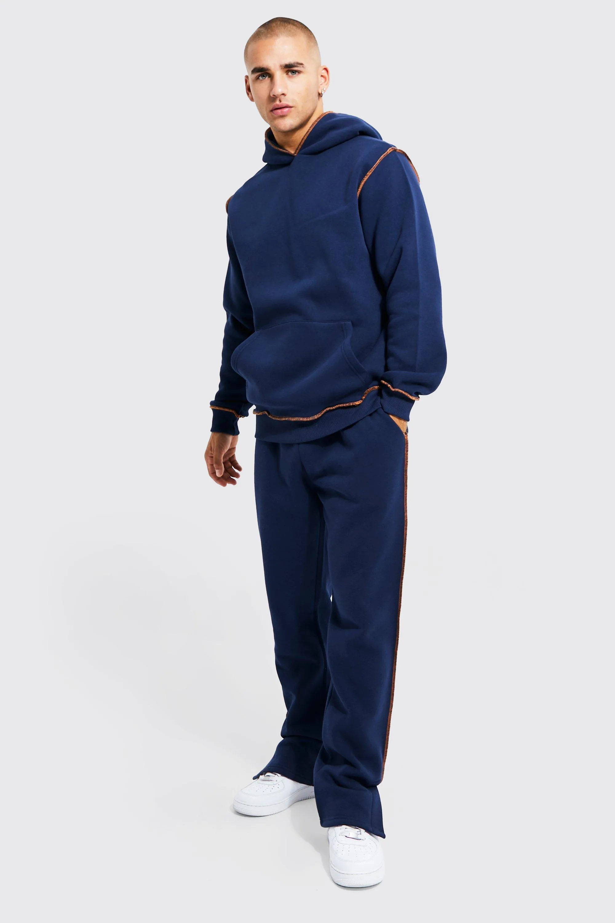 Contrast Overlock Hooded Tracksuit