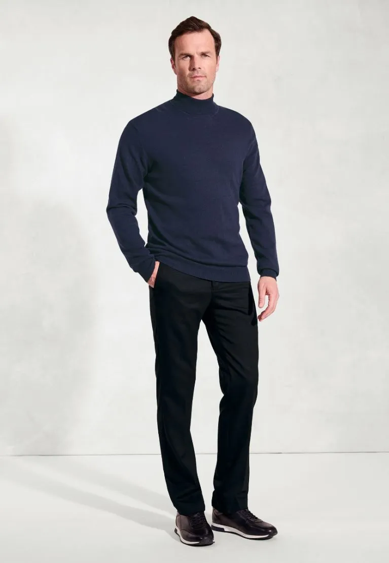 Cornwall Navy Cotton Merino Roll Neck Jumper