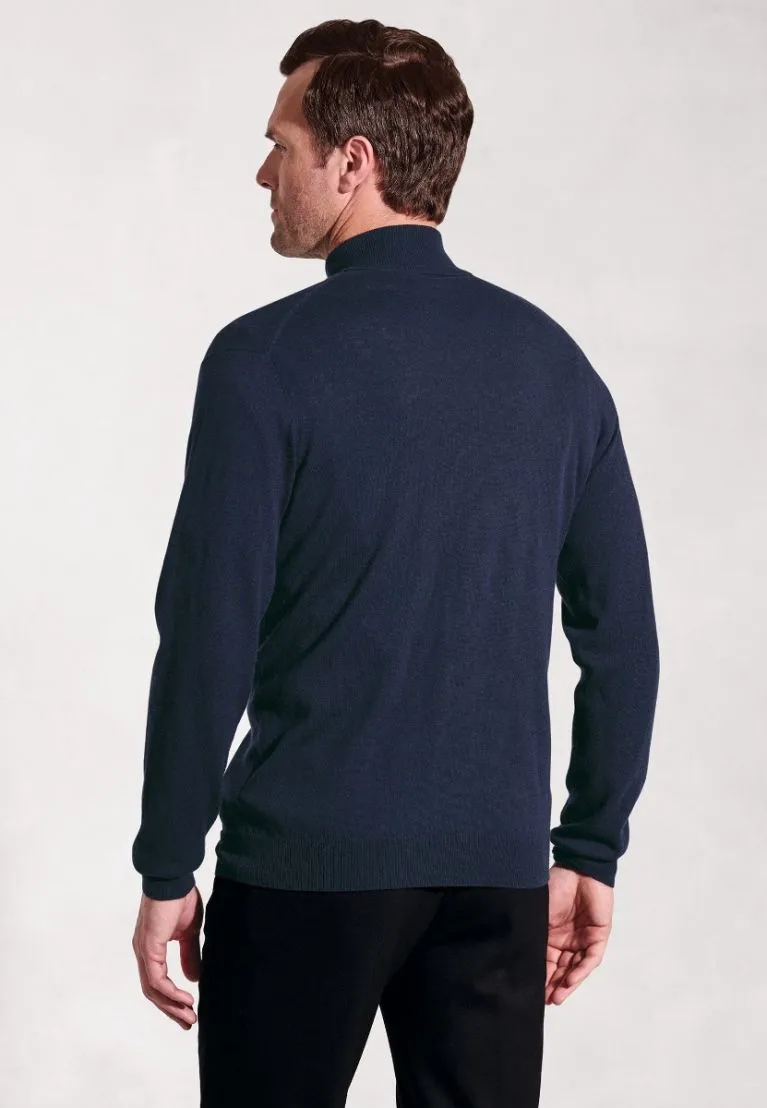 Cornwall Navy Cotton Merino Roll Neck Jumper