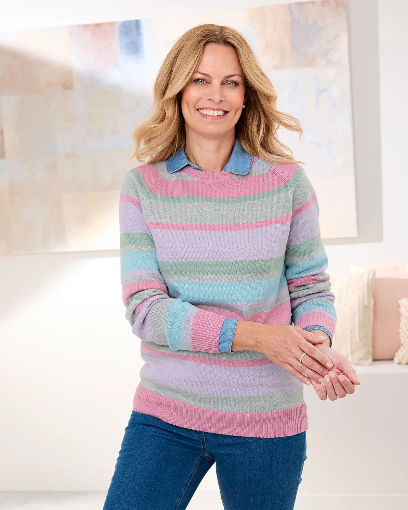 Cotton Stripe Crew Neck Jumper