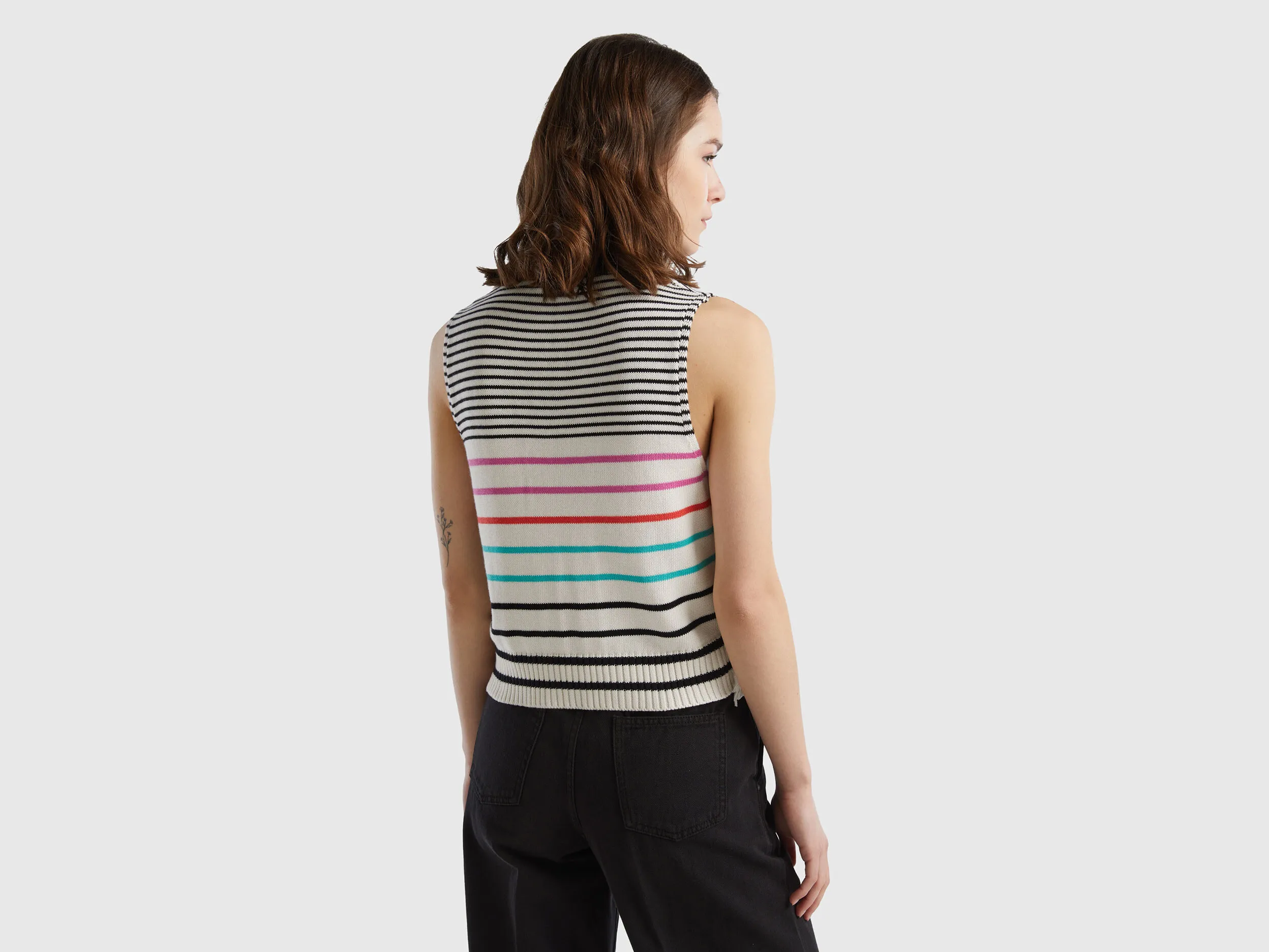 Creamy white striped vest - Creamy White | Benetton