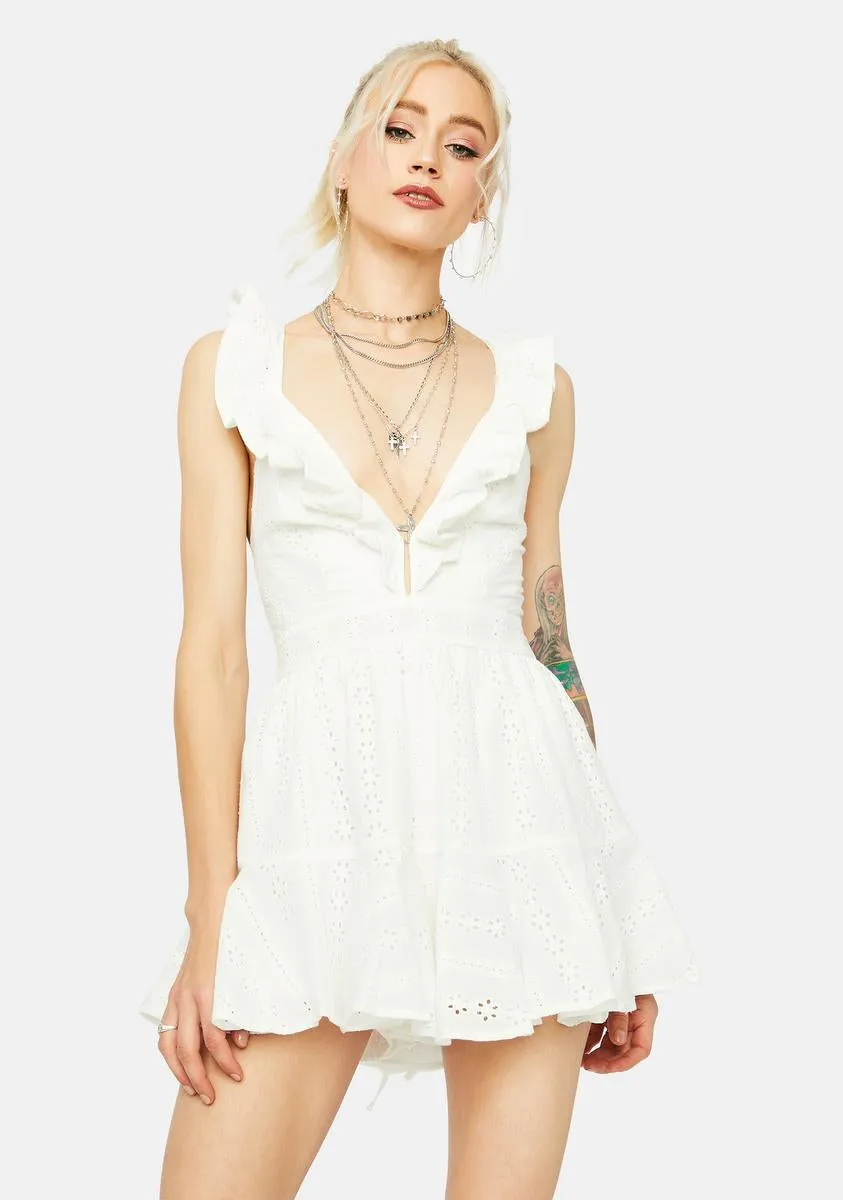 Cuz Ur Cute Sleeveless Eyelet Ruffle Trim Romper-